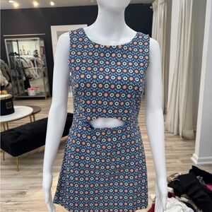 Floral Cutout Dress - Blue and Yellow